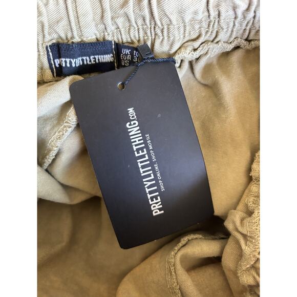 Pretty Little Thing Pants 6 Cargo Tapered Pockets Green Elastic Waist Boho - Picture 11 of 13